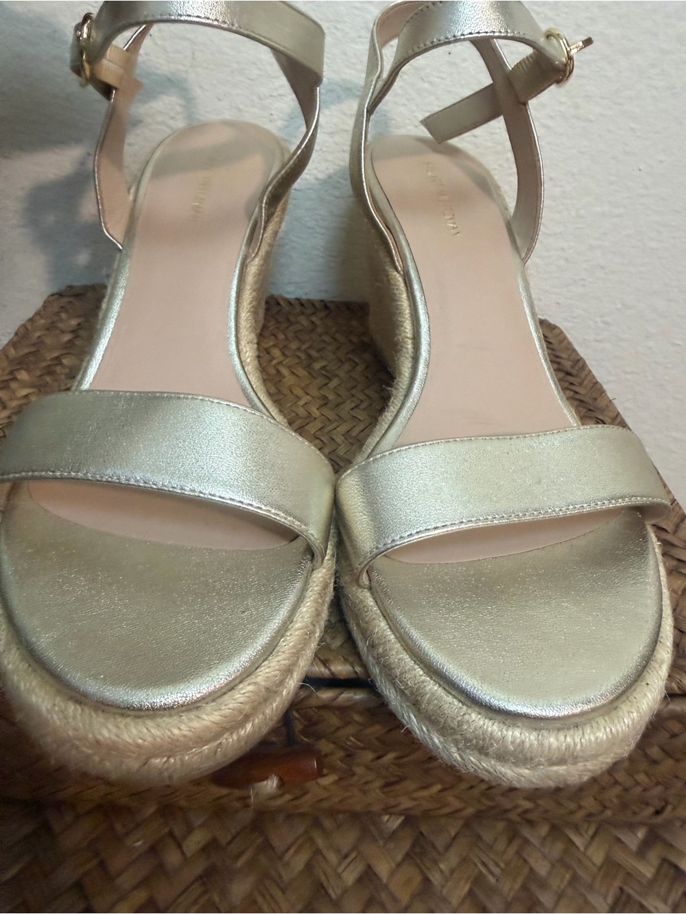 Stuart Weitzman Metallic Gold Espadrille Wedge Sandals